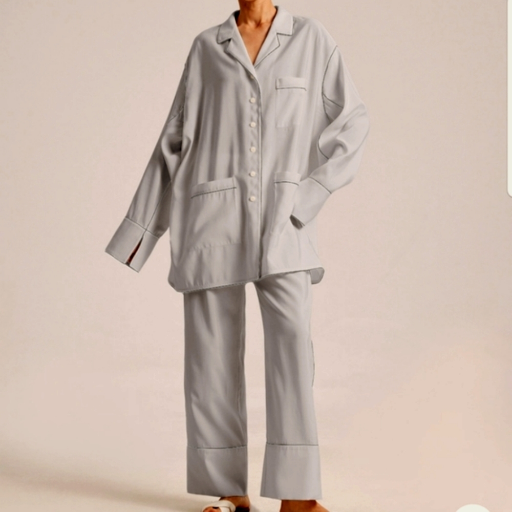 Recliner Classic Pajama Set (Blue-Gray w/ Contrast Trim) - Nap Loungewear